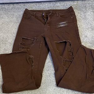 Women’s Relaxed Fit Distressed Jeans - Brown